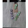 Hand decorated . Brown paper carrier bags Button Art gift bags # purple green