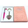 Pink Pen with Heart Charm & Heart Keyring Set B...