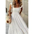 Khaki Plaid Ruffled Sleeve Smocked Maxi Dress