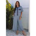 Beau Blue Half Placket Chest Pockets Short Slee...