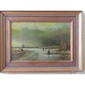 Antique Dutch Signed Oil Painting Children Skat...