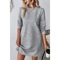 Gray Solid Color Textured Long Sleeve Shift Dress