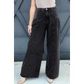Dark Grey Pleated Wide Leg Mineral Wash Denim P...