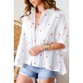 White Little Stars Printed Loose Half Sleeve Lo...