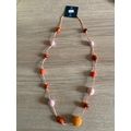 Long wooden and cotton beads necklace