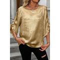 Gold Metallic Luster Frilled Half Sleeve Blouse