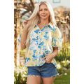 Blue Floral Striped Mixed Print Puff Short Slee...