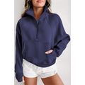 Navy Blue Fleece Lined Zip Up Stand Collar Thum...