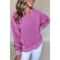 Bright Pink Solid Color Notched Neck Drop Shoul...