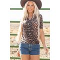 Black Leopard Wrapped V Neck Slim Short Sleeve Top