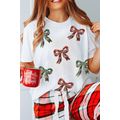 White Christmas Bowknot Graphic Cotton Blend T ...