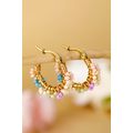 Gold Beaded Flower Hoop Alloy Earrings