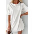 White Solid Color Round Neck Basic Tunic T Shirt
