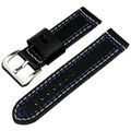 Black Leather 24mm Watch Strap with Double stit...
