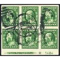 383, Used 1¢ XF Plate Block of Six Stamps * Stu...