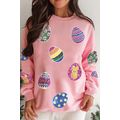Pink Sequined Easter Egg Patched Pullover Sweat...