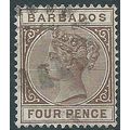 Barbados 1885 SG98 4d Pale Brown Fine Used .. ..