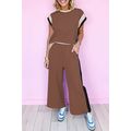 Chestnut Color Block Detail Casual Two-piece Ou...
