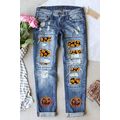 Sky Blue Halloween Pumpkin Patchwork Distressed...