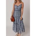 Blue Floral Spaghetti Strap Frilled V Neck Tier...