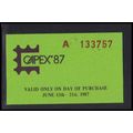 Ticket Valid Only on Day of Purchase CAPEX '87 ...