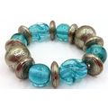 Blue Glass & Metal Spacer Bracelet Stretch Chri...