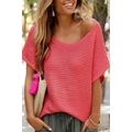 Red Clay Solid Loose Knit Short Dolman Sleeve S...