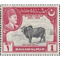 BAHAWALPUR, Sahiwal Bull, red-violet 1949, 1anna