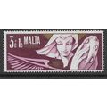 MALTA 1972 CHRISTMAS 3c + 1c PLUM LAVENDER & GO...