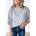 Light Grey Waffle Patchwork Long Sleeve Raw Hem...