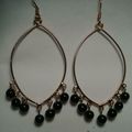 Black Glass Beaded Loop Earrings Gold Loop Pier...