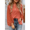 Russet Orange Swiss Dot Balloon Sleeve Loose Bl...