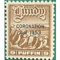 Lundy 1953 Coronation 9d black o/p Beige Mounte...