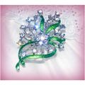Summer Gift Clear Crystal Green Floral Brooch J...