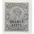 INDIA 1913 KG5 THREE PIES CHAMBA STATE OVERPRIN...