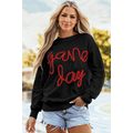 Black Tinsel Game Day Drop Shoulder Graphic Swe...