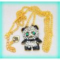 Cute Enamel Crystal Panda Pendant Charm Gold Pl...