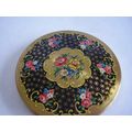 Vintage Black Floral Powder Compact Art Deco Case