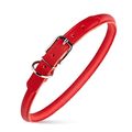 Dog Pet Round Leather Collar W1/2" - L19"-22", Red