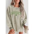 Green LUCKY Clover Embroidered Corded Crewneck ...