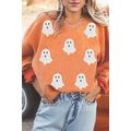 Orange Twisted Ribbed Texture Halloween Ghost S...