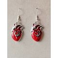 Gothic Red Enamel Anatomical Human Heart Earrings Goth Jewellery