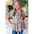 Purple Floral Print Ruffle Sleeve Babydoll Top