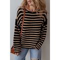 Black Stripe Drop Shoulder Round Neck Loose Swe...