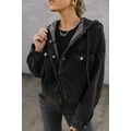 Black Big Chest Pocket Drop Shoulder Hooded Den...
