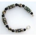 Bracelet #007 India lacquer metal beads 8.25 in...