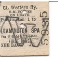 G.W.R. Edmondson Ticket - Paddington to Leaming...