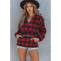 Red Buffalo Plaid Zipped Front Pocketed Hoodie