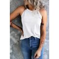 White Solid Color Crew Neck Tank Top