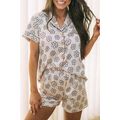 Beige Floret Printed Pajama Shorts Set